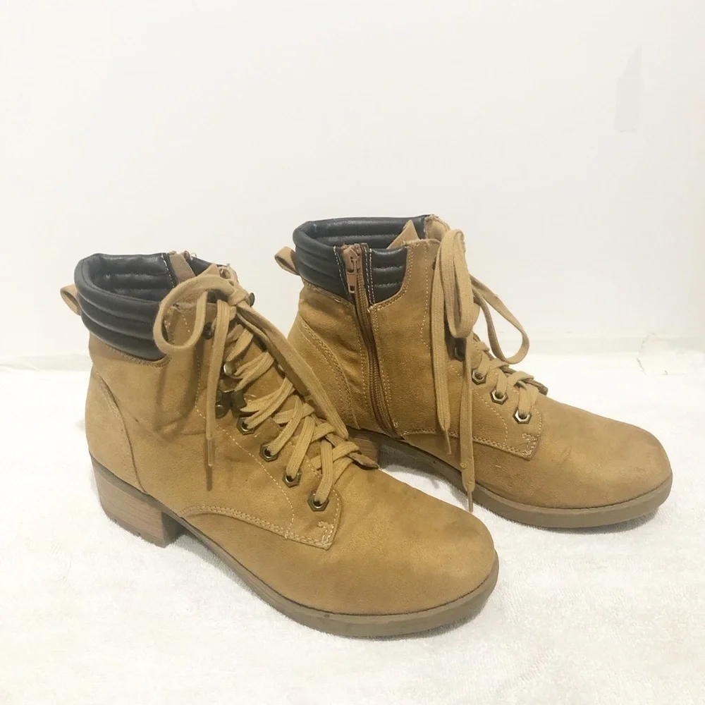 Soda faux suede lace and side zip bootie.